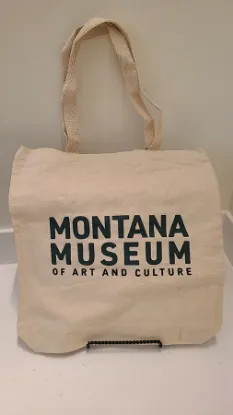 canvas cotton tote bag with Montana Museum of Art and Culture screen printed on it