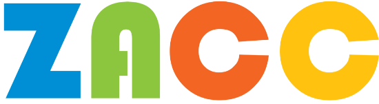 zacc logo with upper case letters, blue z, green a, red c and yellow c